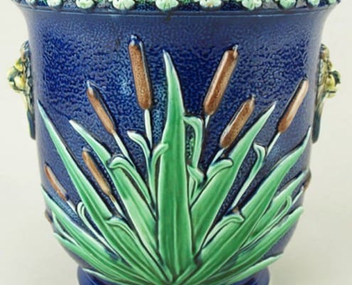 Adams-and-Bromley-majolica-cattail-jardiniere Cattail jardiniere