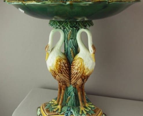Gustavsberg-majolica-triple-stork-compote Triple heron compote