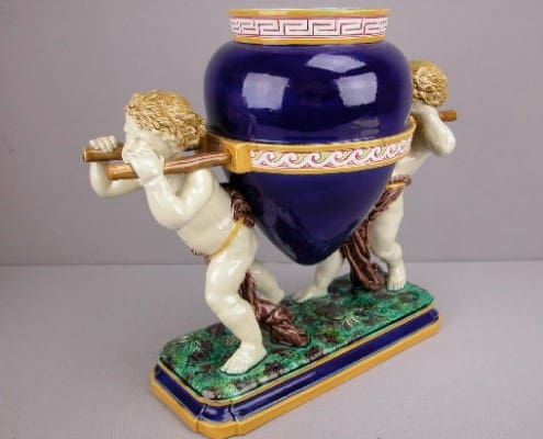 Minton-majolica-putti-urn-table-center Minton putti with urn table center