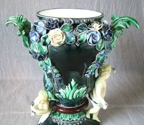 Rorstrand-majolica-Art-Nouveau-putti-vase