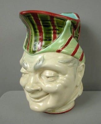 Sarreguemines-majolica-Puck-face-jug-pitcher Puck face jug