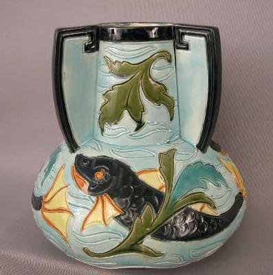 Schiller-majolica-fish-seaweed-vase