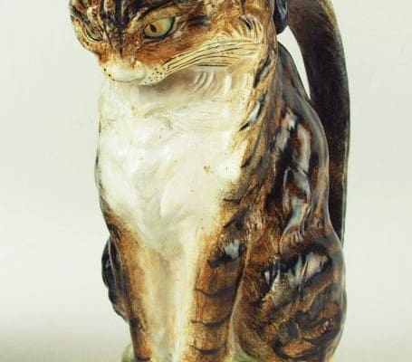 Minton-majolica-cat-pitcher Cat pitcher by Paul Comolera
