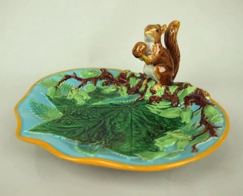 George-Jones-majolica-squirrel-nut-server George Jones squirrel nut dish