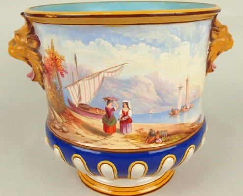 Minton-majolica-wine-cooler-painted-scenes Minton wine cooler with painted scenes